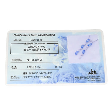 ノンブランド NON BRAND アクアマリン ダイヤ ペンダント ホワイトゴールド K18WG アクアマリン ダイヤモンド ネックレス Au750 18K 18金 WG ブルー マーキスカット ドロップスタイル