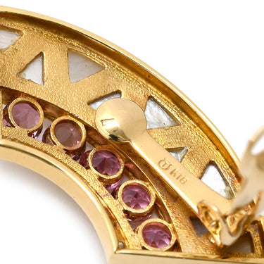 TASAKI TASAKI ホワイト×ピンク×イエローゴールド K18YG ダイヤモンド ピンクトルマリン ホワイトマザーオブパール イヤリング 750YG Au750 ダイヤ シェル トルマリン バイカラー クレセント 扇形