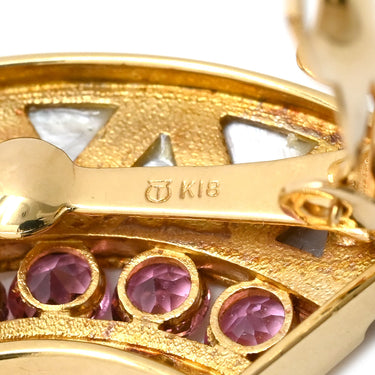 TASAKI TASAKI ホワイト×ピンク×イエローゴールド K18YG ダイヤモンド ピンクトルマリン ホワイトマザーオブパール イヤリング 750YG Au750 ダイヤ シェル トルマリン バイカラー クレセント 扇形