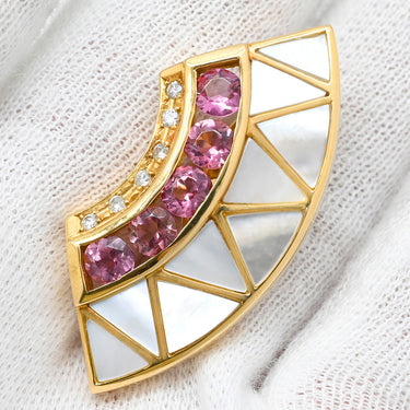 TASAKI TASAKI ホワイト×ピンク×イエローゴールド K18YG ダイヤモンド ピンクトルマリン ホワイトマザーオブパール イヤリング 750YG Au750 ダイヤ シェル トルマリン バイカラー クレセント 扇形