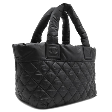 シャネル CHANEL コココクーン トートバッグ PM A48610 ブラック ナイロン レザー トートバッグ シルバー金具 黒