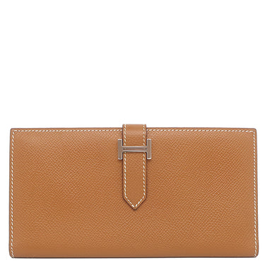 エルメス HERMES ベアンクラシック ゴールド ヴォーエプソン 長財布 シルバー金具 茶 二つ折り財布
