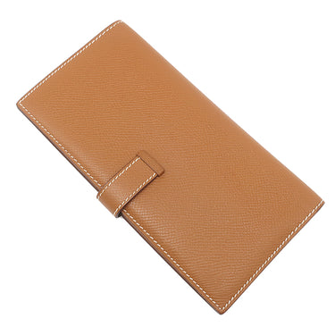 エルメス HERMES ベアンクラシック ゴールド ヴォーエプソン 長財布 シルバー金具 茶 二つ折り財布