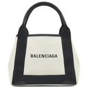 バレンシアガ BALENCIAGA ネイビーカバス XS 390346 ナチュラル×ブラック コットンキャンバス レザー 2WAYバッグ シルバー金具 白 黒