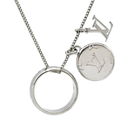 ルイヴィトン LOUIS VUITTON リングネックレス モノグラム M62485 シルバー メタル ネックレス ペンダント ロゴ ラウンドプレート リング モノグラム