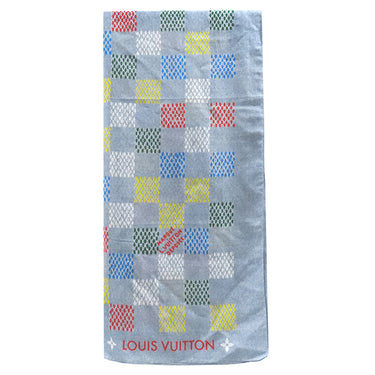 ルイヴィトン LOUIS VUITTON LV バーズ ダミエ デニム M96285 デニムブルー シルク コットン ストール 青 赤 黄 白 シルク コットン