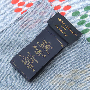 ルイヴィトン LOUIS VUITTON LV バーズ ダミエ デニム M96285 デニムブルー シルク コットン ストール 青 赤 黄 白 シルク コットン
