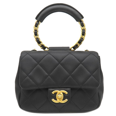 シャネル CHANEL マトラッセ トップハンドル スモール AS1357 ブラック カーフ 2WAYバッグ マットゴールド金具 黒 チェーンショルダー