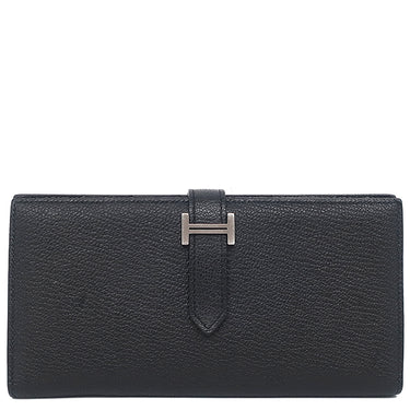 エルメス HERMES ベアンスフレ ブラック シェブルミゾル 長財布 シルバー金具 黒 二つ折り財布