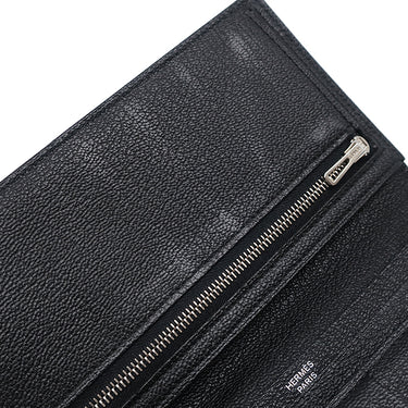 エルメス HERMES ベアンスフレ ブラック シェブルミゾル 長財布 シルバー金具 黒 二つ折り財布