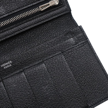 エルメス HERMES ベアンスフレ ブラック シェブルミゾル 長財布 シルバー金具 黒 二つ折り財布