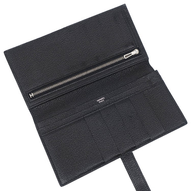 エルメス HERMES ベアンスフレ ブラック シェブルミゾル 長財布 シルバー金具 黒 二つ折り財布