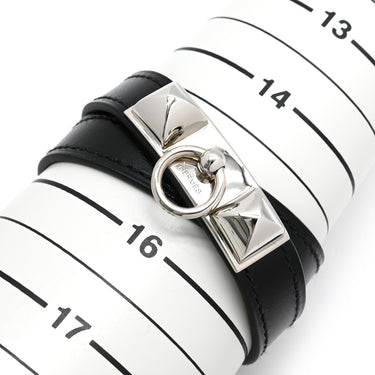 エルメス HERMES リヴァル ドゥブルトゥール ブラック レザー メタル ブレスレット シルバー金具 レザーブレス 二重 二連 スタッズ