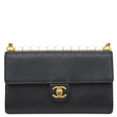 シャネル CHANEL マトラッセ パール チェーンウォレット ブラック ラムスキン フェイクパール チェーンウォレット ゴールド金具 黒 チェーンショルダー