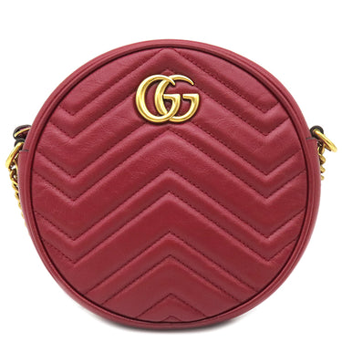 グッチ GUCCI GGマーモント ラウンドショルダー 550154 レッド レザー ショルダーバッグ ゴールド金具 赤 チェーンショルダー