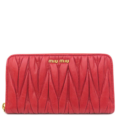 ミュウミュウ MIU MIU マテラッセ ラウンドファスナー 5M0506 レッド レザー 長財布 ゴールド金具 赤