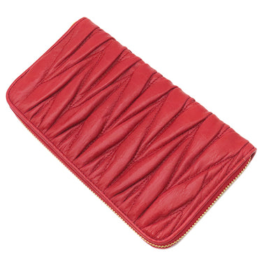 ミュウミュウ MIU MIU マテラッセ ラウンドファスナー 5M0506 レッド レザー 長財布 ゴールド金具 赤