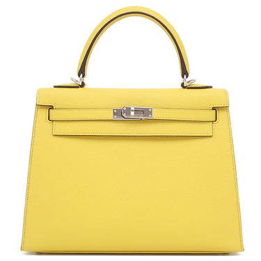 エルメス HERMES ケリー25 外縫い ジョーヌナプル ヴォーエプソン 2WAYバッグ シルバー金具 黄色 ショルダー