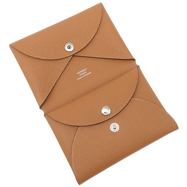 エルメス HERMES カルヴィ デュオ ゴールド ヴォーエプソン カードケース シルバー金具 新品 未使用 茶 フラグメントケース