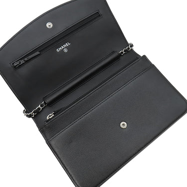 シャネル CHANEL セブルガ チェーンショルダー A46316 ブラック レザー キャビアスキン チェーンウォレット シルバー金具 黒 ココマーク