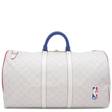 ルイヴィトン LOUIS VUITTON LV x NBA キーポル バンドリエール 55 M45586 アンタークティカ モノグラムキャンバス ボストンバッグ ゴールド金具 白 NBAコラボ ネームタグ欠品