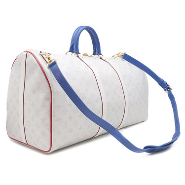 ルイヴィトン LOUIS VUITTON LV x NBA キーポル バンドリエール 55 M45586 アンタークティカ モノグラムキャンバス ボストンバッグ ゴールド金具 白 NBAコラボ ネームタグ欠品