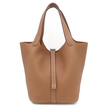 エルメス HERMES ピコタンロックMM ゴールド トリヨンクレマンス ハンドバッグ シルバー金具 茶