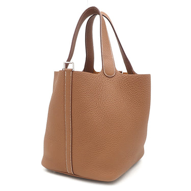 エルメス HERMES ピコタンロックMM ゴールド トリヨンクレマンス ハンドバッグ シルバー金具 茶