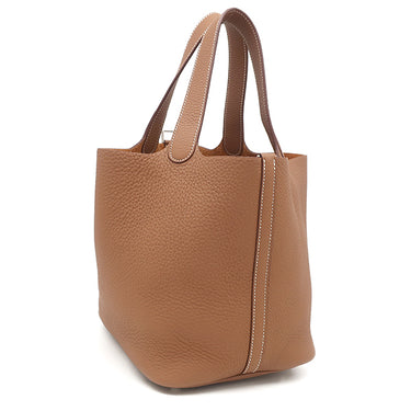 エルメス HERMES ピコタンロックMM ゴールド トリヨンクレマンス ハンドバッグ シルバー金具 茶