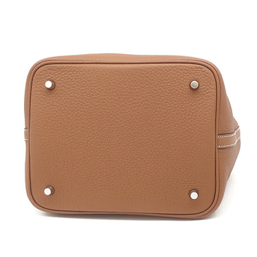 エルメス HERMES ピコタンロックMM ゴールド トリヨンクレマンス ハンドバッグ シルバー金具 茶