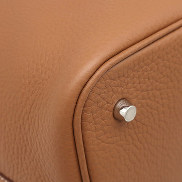 エルメス HERMES ピコタンロックMM ゴールド トリヨンクレマンス ハンドバッグ シルバー金具 茶