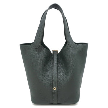 エルメス HERMES ピコタンロックMM ヴェールマングローブ トリヨンクレマンス ハンドバッグ ゴールド金具 深緑