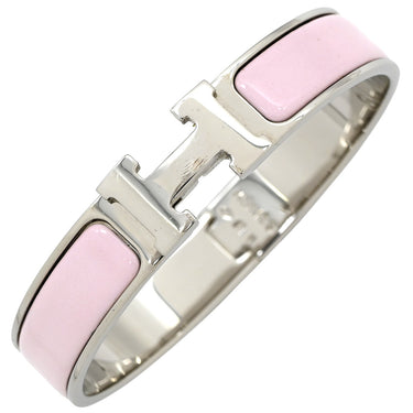 エルメス HERMES クリックH PM ピンク×シルバー メタル エナメル ブレスレット Hブレス