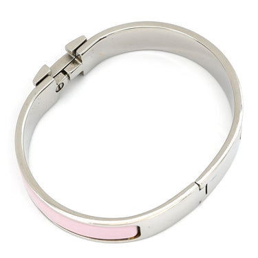 エルメス HERMES クリックH PM ピンク×シルバー メタル エナメル ブレスレット Hブレス