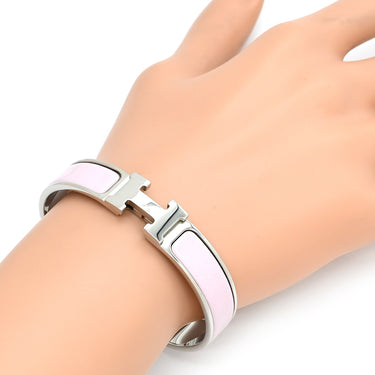 エルメス HERMES クリックH PM ピンク×シルバー メタル エナメル ブレスレット Hブレス