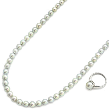 ノンブランド NON BRAND あこやパール 7－7.5mm ネックレス 8.9mmリング 2点セット シルバー パール Pt900(リング) シルバー(ネックレス) ネックレス シルバー金具 プラチナリング 真珠 SV