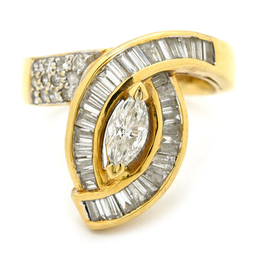 ノンブランド NON BRAND ダイヤモンド 0.88ct 032ct イエローゴールド K18YG ダイヤモンド リング 指輪 K18 Au750 YG デザインリング マーキスカット テーパー 10号