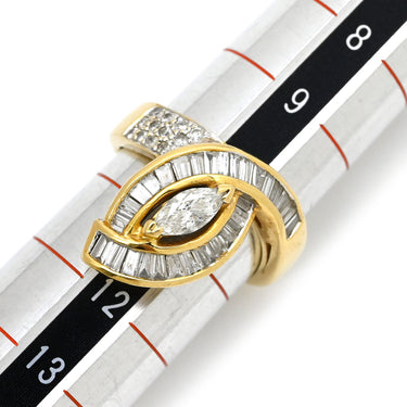 ノンブランド NON BRAND ダイヤモンド 0.88ct 032ct イエローゴールド K18YG ダイヤモンド リング 指輪 K18 Au750 YG デザインリング マーキスカット テーパー 10号