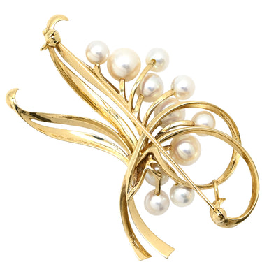 ノンブランド NON BRAND パール パールホワイトXイエローゴールド K18YG パール ブローチ 真珠 フラワーモチーフ 750AU 18K