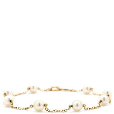 ミキモト MIKIMOTO パール ブレスレット イエローゴールド K14YG パール ブレスレット MIKIMOTO ステーションブレス 真珠 14K 14金 585