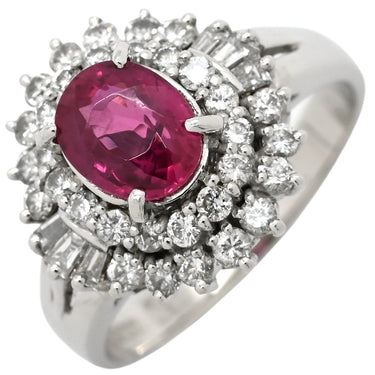 ノンブランド NON BRAND ルビー 1.08 ダイヤ 0.65ct レッド×プラチナシルバー Pt900 ルビー ダイヤモンド リング 指輪 赤 1石 1粒 プラチナ パヴェ オーバルミックスカット 10.5号