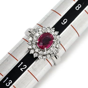 ノンブランド NON BRAND ルビー 1.08 ダイヤ 0.65ct レッド×プラチナシルバー Pt900 ルビー ダイヤモンド リング 指輪 赤 1石 1粒 プラチナ パヴェ オーバルミックスカット 10.5号
