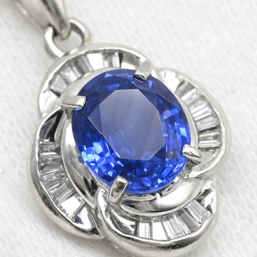 ノンブランド NON BRAND ブルーサファイア ダイヤ ブルー×プラチナシルバー Pt900 サファイア ダイヤモンド Pt850(チェーン) ネックレス Pt900 プラチナム 青 フラワーモチーフ 1.85ct PT ダイヤモンド