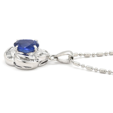 ノンブランド NON BRAND ブルーサファイア ダイヤ ブルー×プラチナシルバー Pt900 サファイア ダイヤモンド Pt850(チェーン) ネックレス Pt900 プラチナム 青 フラワーモチーフ 1.85ct PT ダイヤモンド