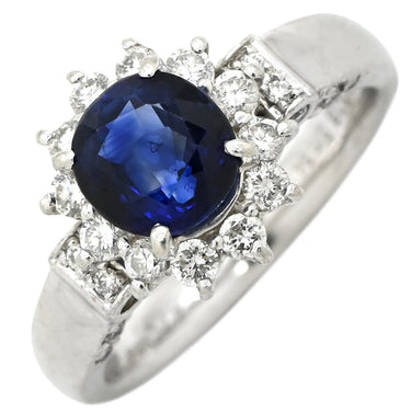 ノンブランド NON BRAND ブルーサファイア ダイヤ ブルー×プラチナシルバー Pt900 サファイア ダイヤモンド リング 指輪 1.47ct オーバルカット Pt900 プラチナム 青 メレ フラワーモチーフ 10号