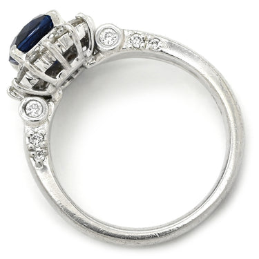 ノンブランド NON BRAND ブルーサファイア ダイヤ ブルー×プラチナシルバー Pt900 サファイア ダイヤモンド リング 指輪 1.47ct オーバルカット Pt900 プラチナム 青 メレ フラワーモチーフ 10号