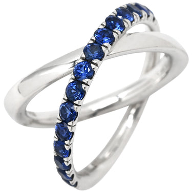 ミキモト MIKIMOTO クロスオーバーリング ホワイトゴールド×ブルー K18WG リング 指輪 MIKIMOTO Au750 18K ブルーサファイア X字型 16号