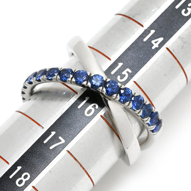 ミキモト MIKIMOTO クロスオーバーリング ホワイトゴールド×ブルー K18WG リング 指輪 MIKIMOTO Au750 18K ブルーサファイア X字型 16号
