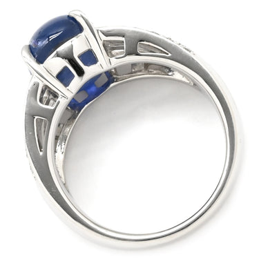 ノンブランド NON BRAND ブルースターサファイア ダイヤ ブルー×プラチナシルバー Pt900 サファイア ダイヤモンド リング 指輪 6.08ct オーバルカボションカット Pt900 プラチナム 青 天然石 サイドストーン 11.5号