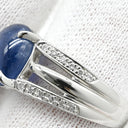 ノンブランド NON BRAND ブルースターサファイア ダイヤ ブルー×プラチナシルバー Pt900 サファイア ダイヤモンド リング 指輪 6.08ct オーバルカボションカット Pt900 プラチナム 青 天然石 サイドストーン 11.5号